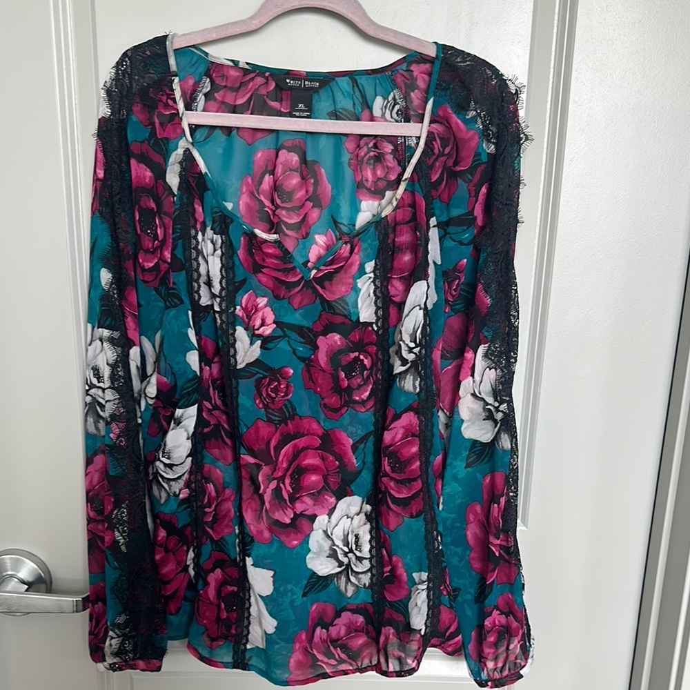 Floral Lace Top - Pink, White, and Teal